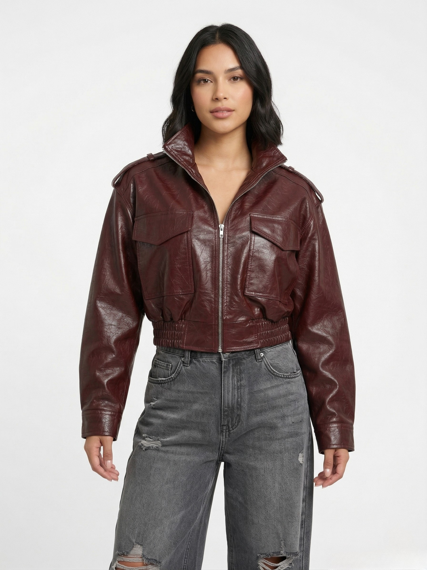 Chamarra PIEL Zara Burgundy Africa