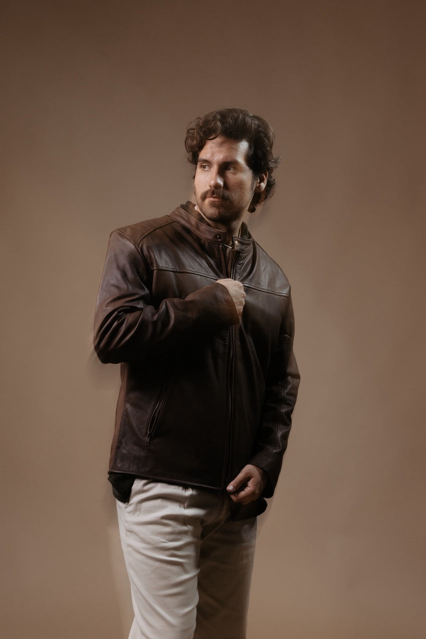 Chamarra Fabio Grasso Café Piel