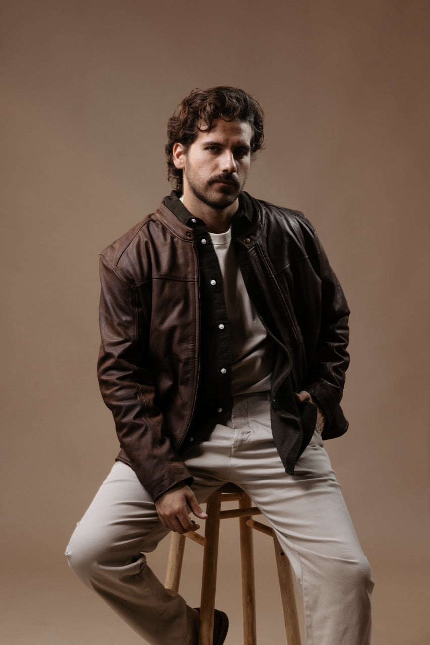 Chamarra Fabio Grasso Café Piel
