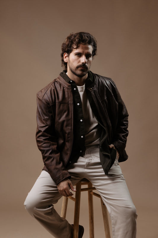 Chamarra Fabio Grasso Café Piel