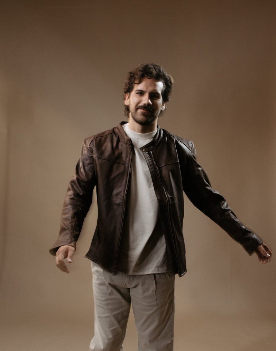 Chamarra Fabio Grasso Café Piel