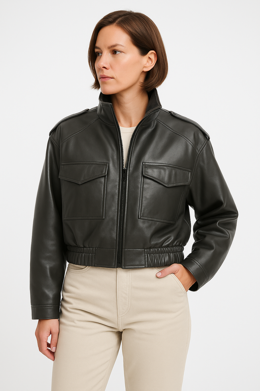 Chamarra PIEL Zara Olivo