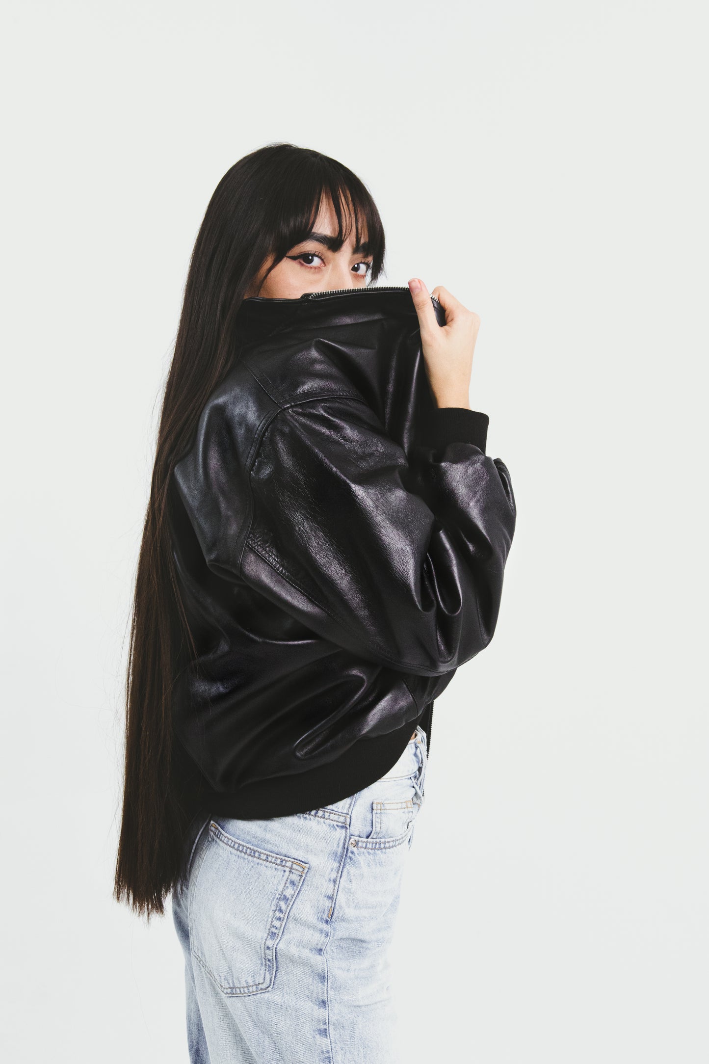Chamarra Bomber Barbara Negro Piel
