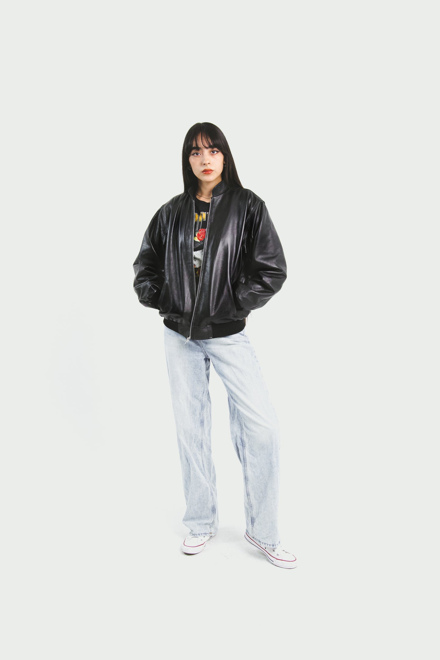 Chamarra Bomber Barbara Negro Piel