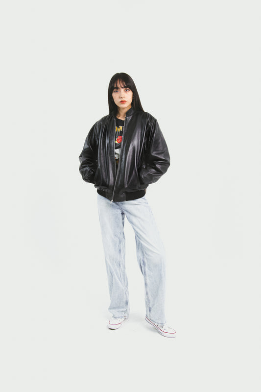 Chamarra Bomber Barbara Negro Piel