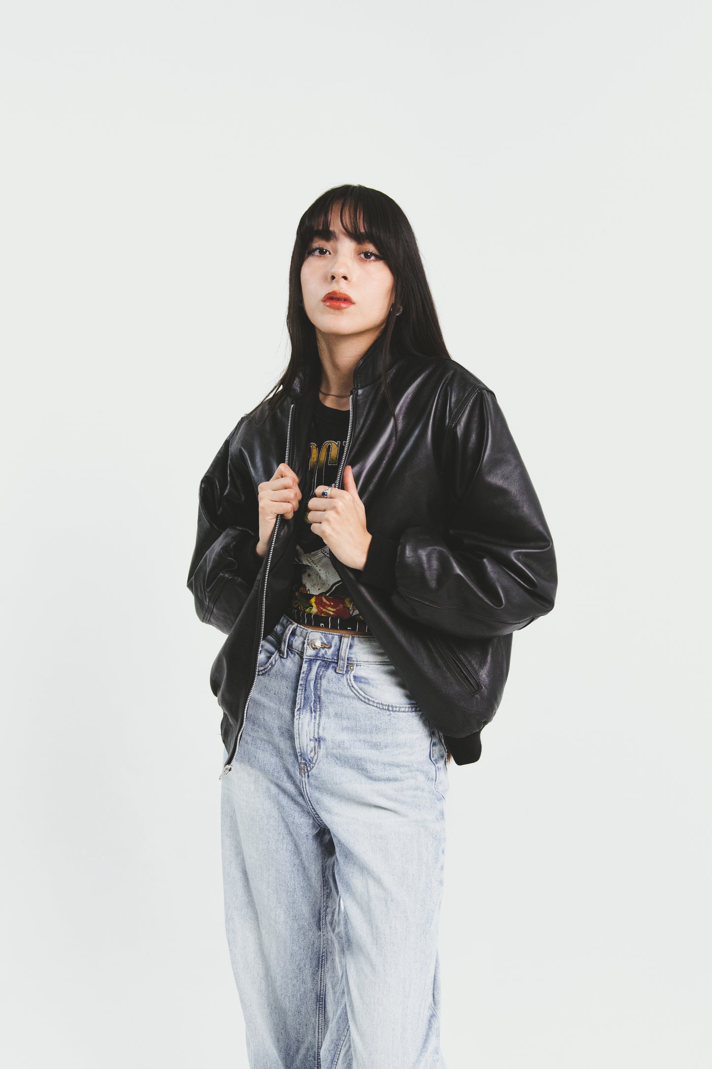 Chamarra Bomber Barbara Negro Piel