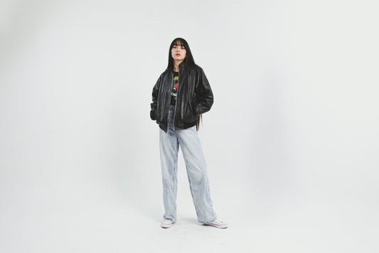 Chamarra Bomber Barbara Negro Piel